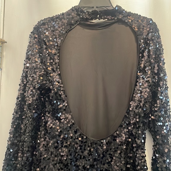 H&M Sequin Black Dress Sz L - Picture 3 of 5